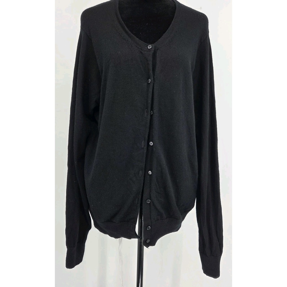 Brooks Brothers Womens Cardigan XL Black Extra Fine Italian Merino Wool Sweater